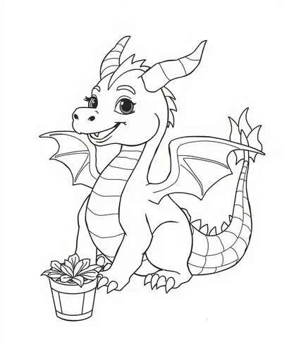 Cute Dragon with Flower Pot