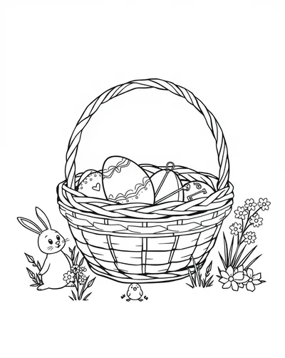 Easter Basket with Bunny, Eggs & Flowers